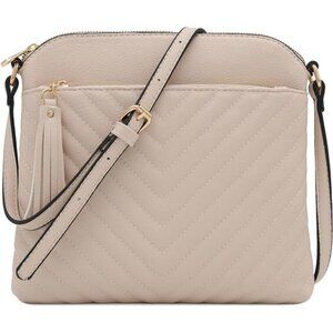 Quilted Crossbody Bag Womens Medium Shoulder Bag Tassel Accent Faux Leather